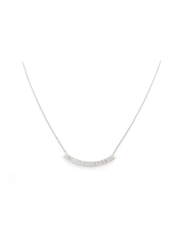 14K White Gold Curved Bar Mix Shape Diamond Necklace