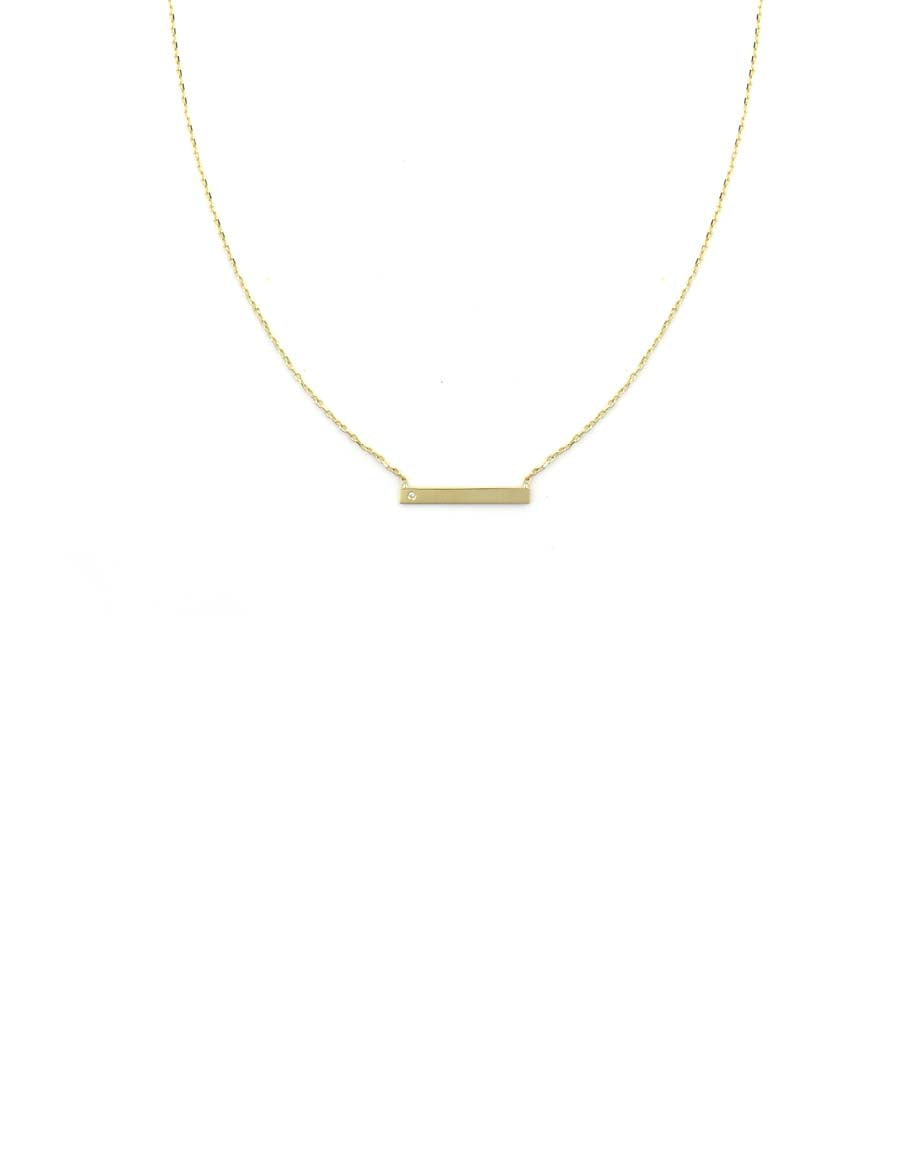 14K Gold Dainty Diamond Bar Necklace