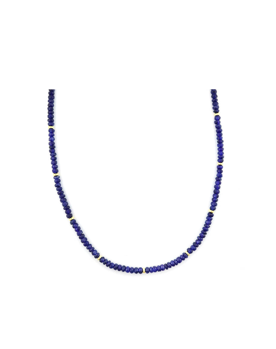 Faceted Dark Blue Sapphire Rondelle Necklace