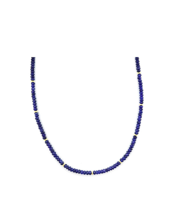 Faceted Dark Blue Sapphire Rondelle Necklace