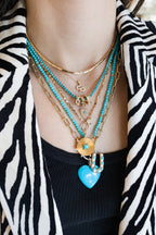 14K Gold Square Turquoise Fanned Disk Charm