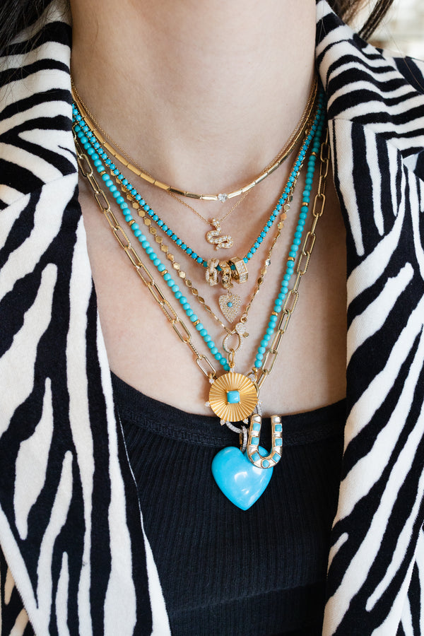 14K Gold Square Turquoise Fanned Disk Charm