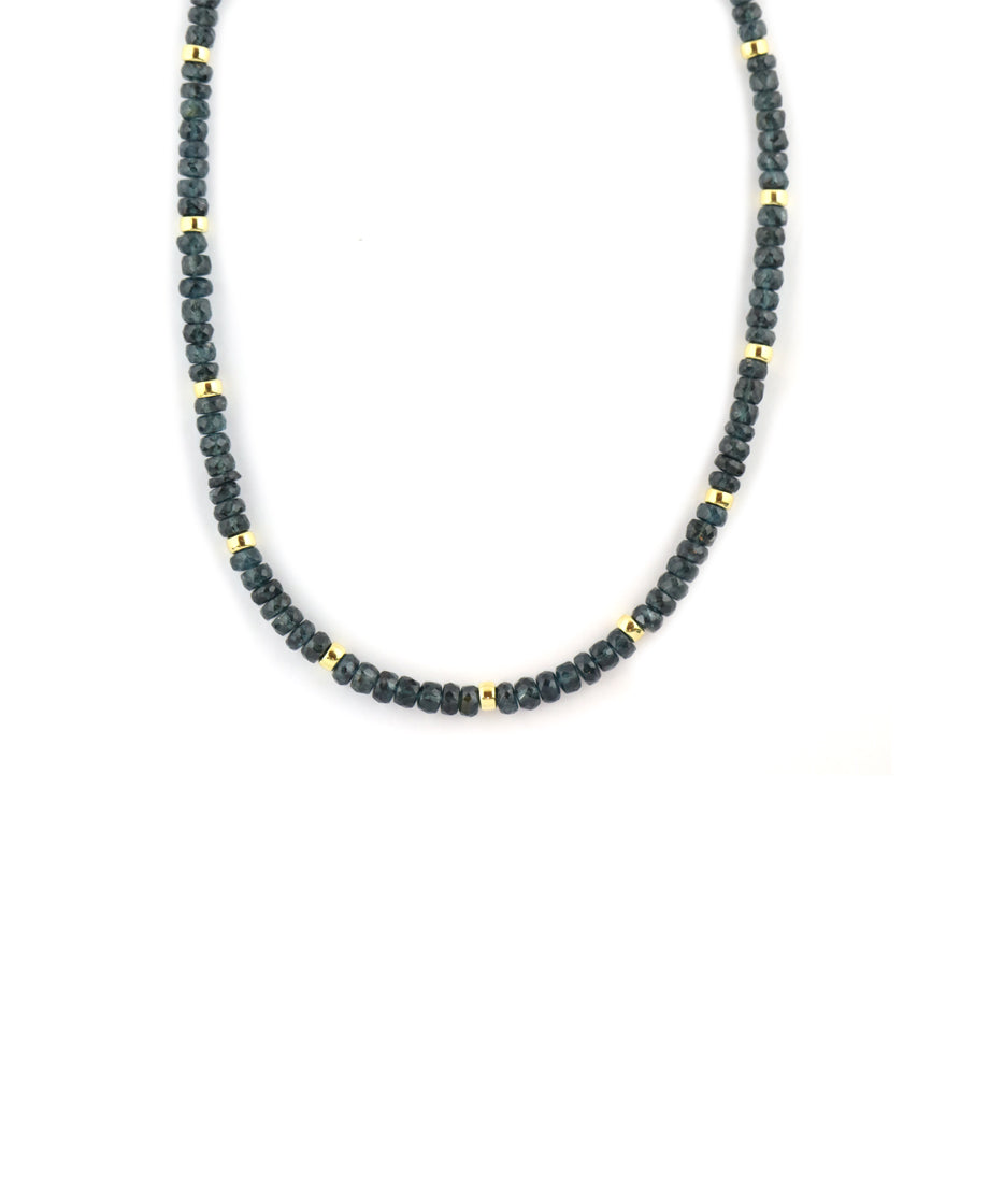 Thick Dark Teal Sapphire Rondelle Necklace
