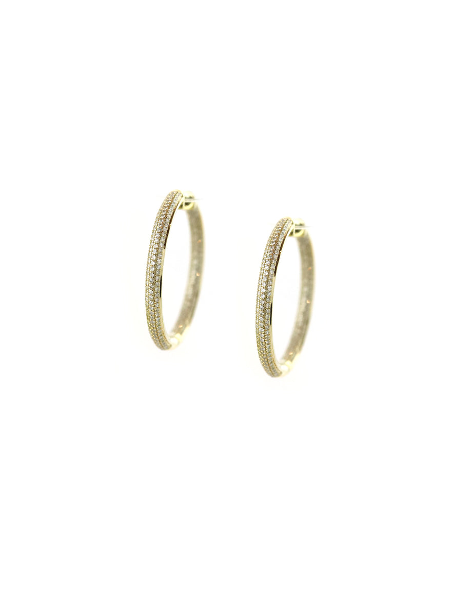 1" 14K Gold 2mm Inside Out .63ct Diamond Tube Hoops