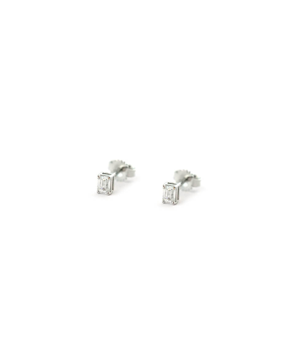 Small 14K White Gold Baguette Diamond Studs