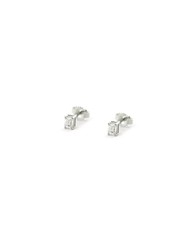 Small 14K White Gold Baguette Diamond Studs