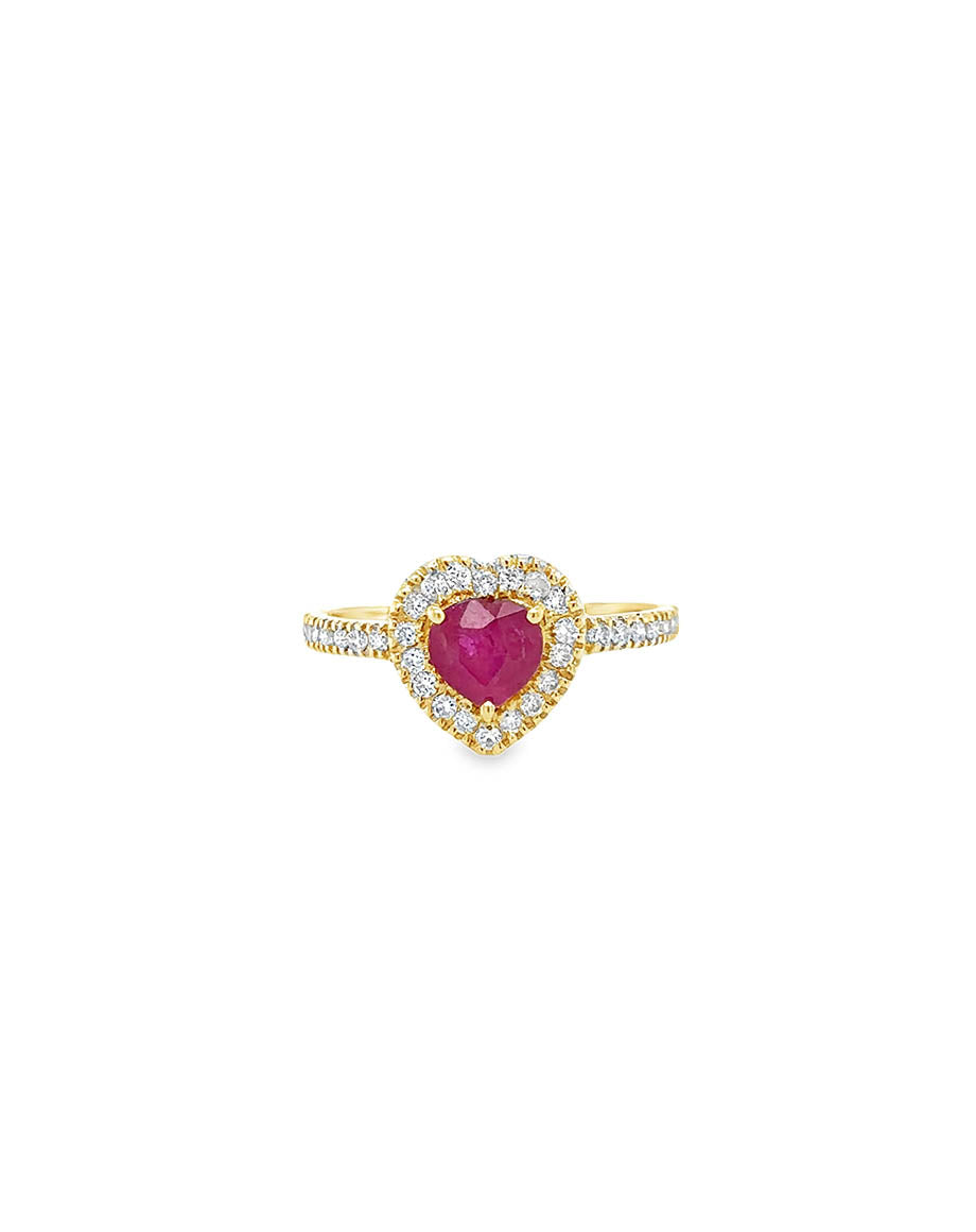 14K Gold Diamond Heart Ruby Ring