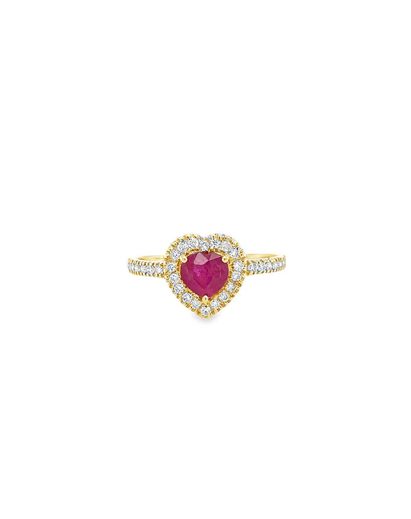 14K Gold Diamond Heart Ruby Ring