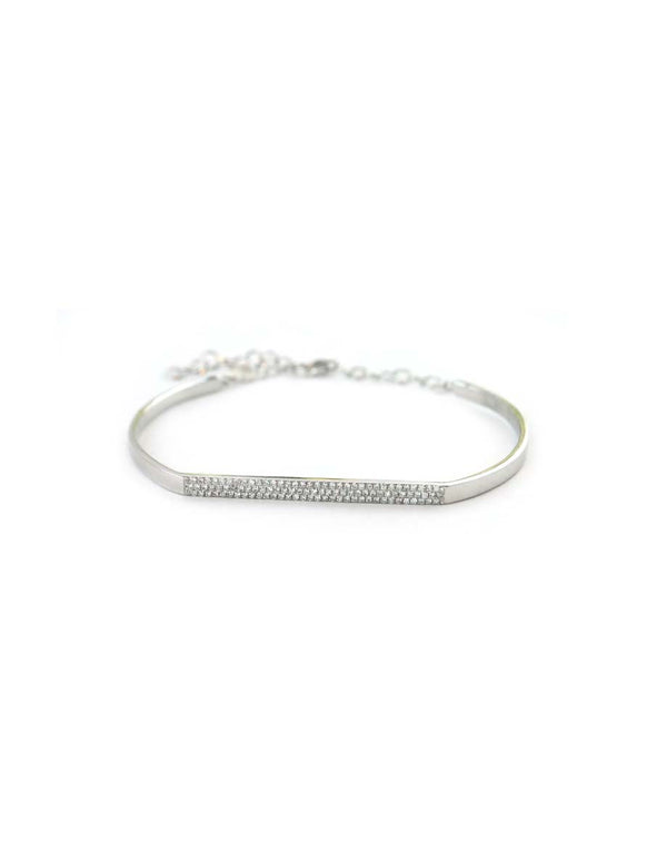 6" 14K White Gold Flat Top Diamond Bangle