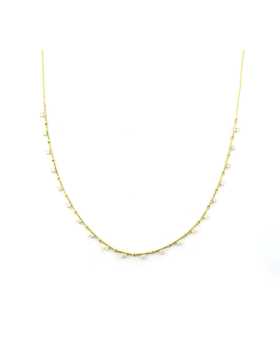 14K Gold Diamond & Bar Dainty Necklace