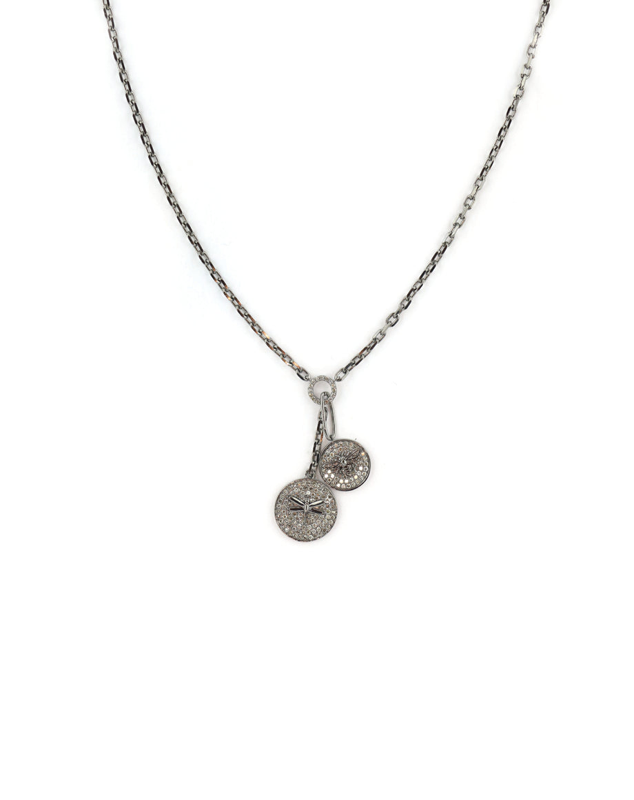 Silver Diamond Bee Dragonfly Coin Necklace