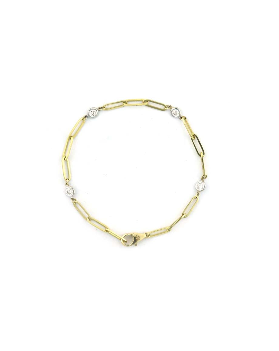 14K Gold 4 Diamond Paperclip Bracelet