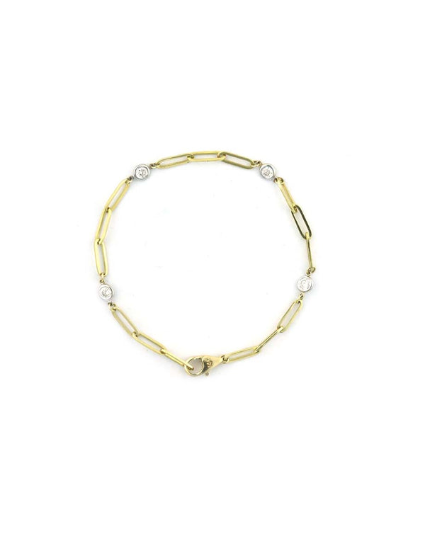 14K Gold 4 Diamond Paperclip Bracelet
