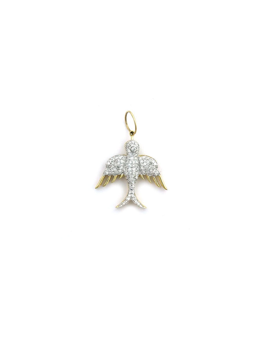 14K Gold Diamond Swallow Charm