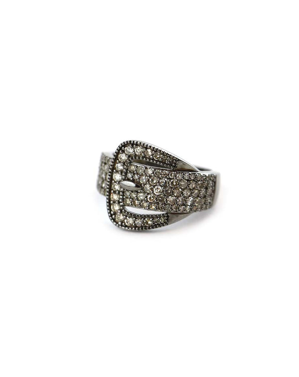 Silver Diamond Buckle Statement Ring