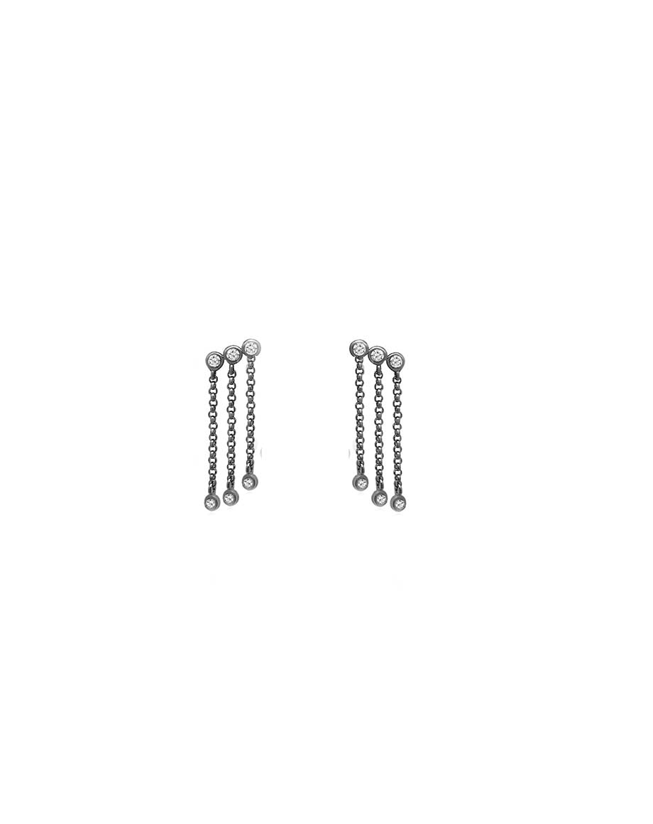 Silver 3-Diamond Chain Studs