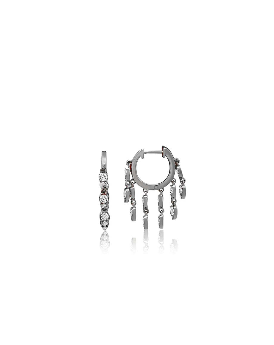 Silver Diamond Teardrop Dangle Huggie Earrings