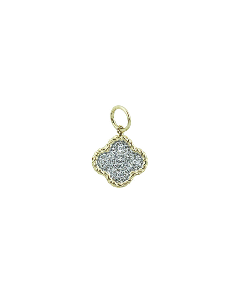 14K Gold Two Tone Rope Framed Clover Charm
