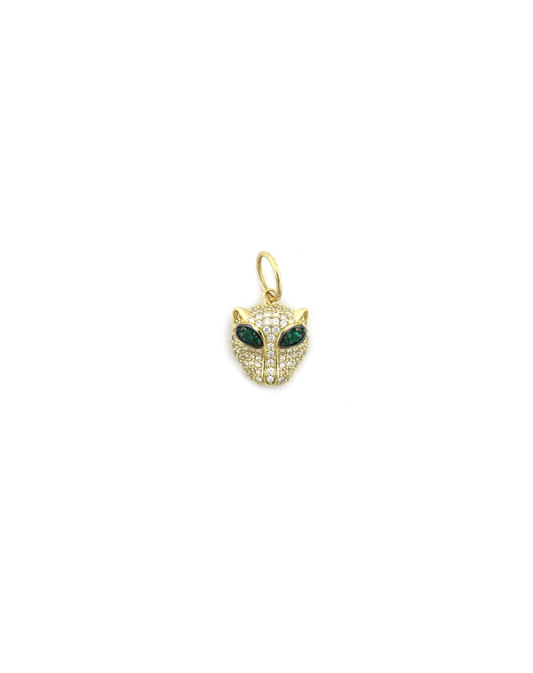 14K Gold Diamond Panther Emerald Eye Charm