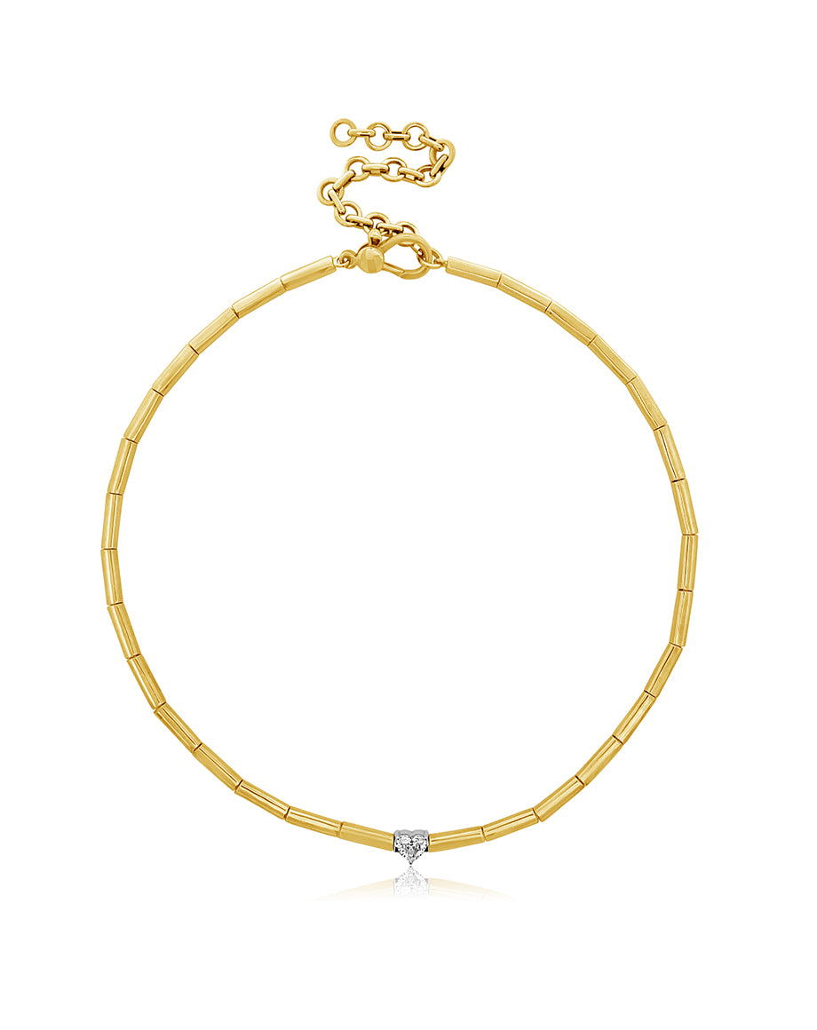 14K Gold .25ct Diamond Heart Segmented Omega Choker