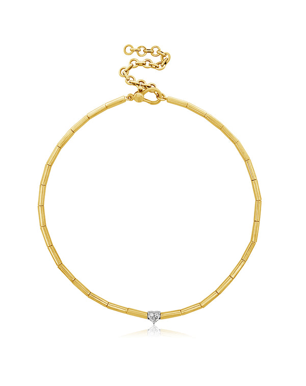 14K Gold .25ct Diamond Heart Segmented Omega Choker