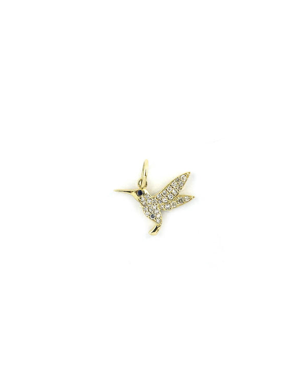 Mini 14K Gold Diamond Hummingbird Charm