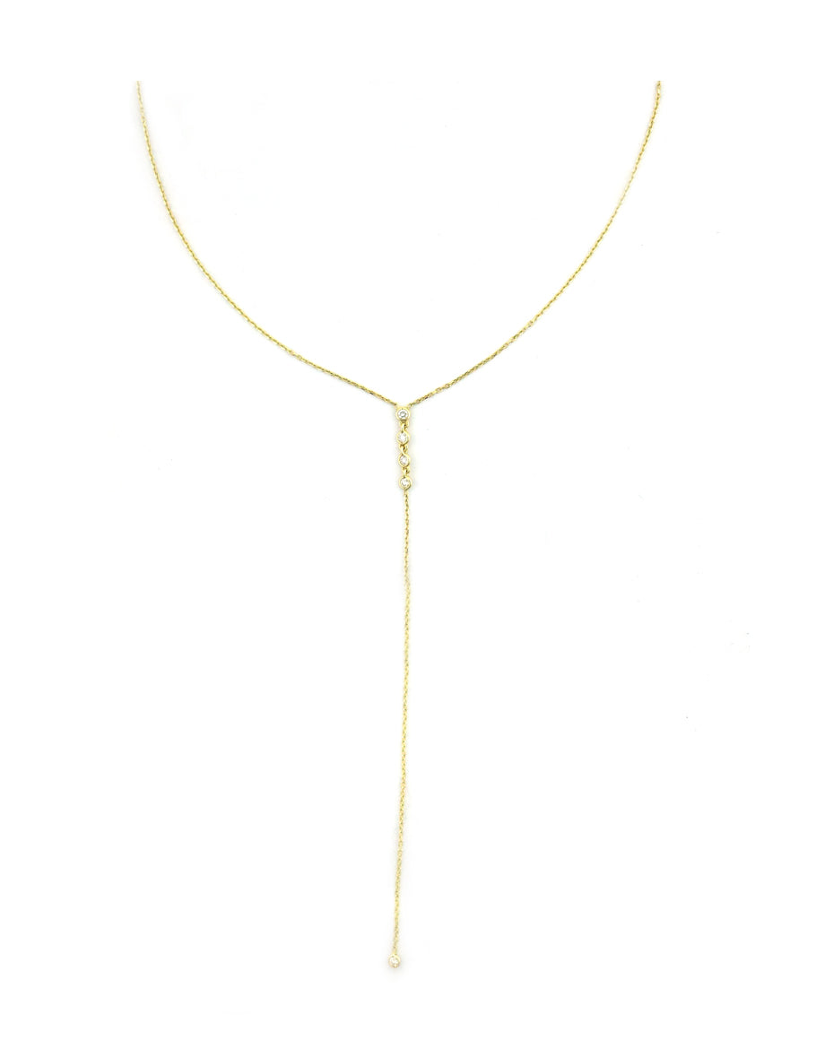 14K Gold 4 Diamond Dainty Lariat Necklace