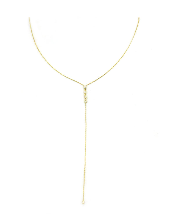 14K Gold 4 Diamond Dainty Lariat Necklace
