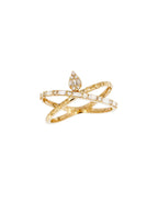 14K Gold Baguette Diamond X Teardrop Ring