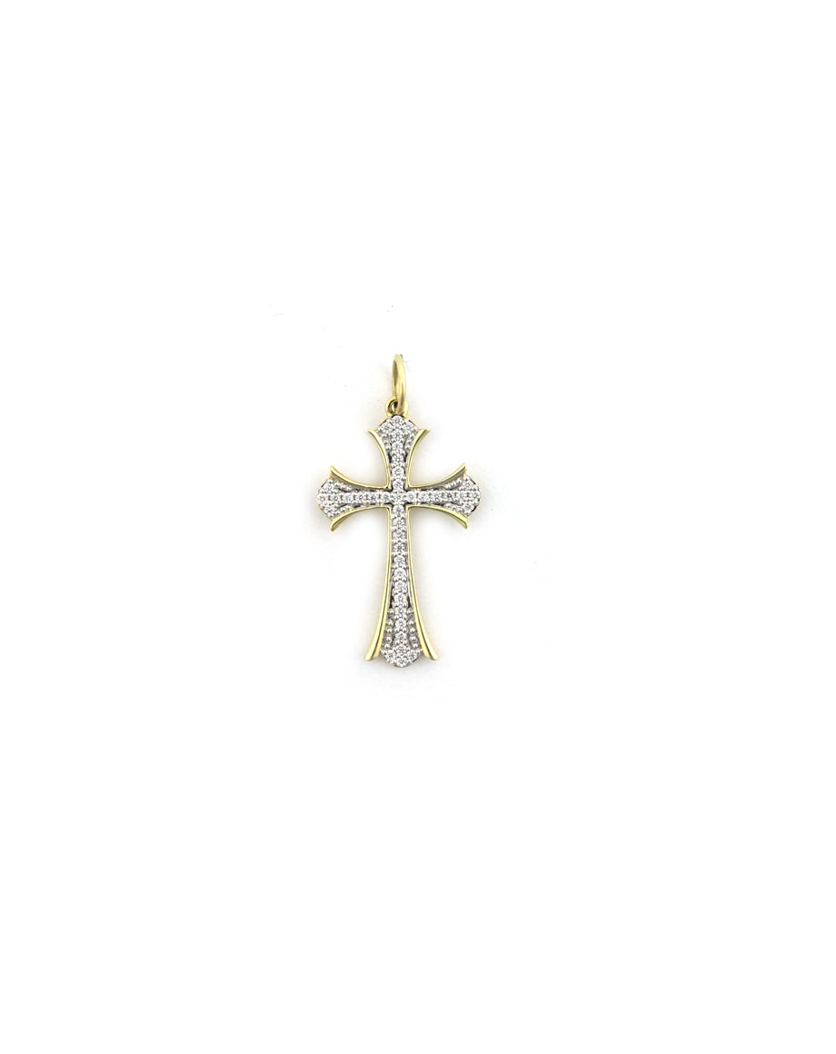 14K Gold Ornate Diamond Cross Charm