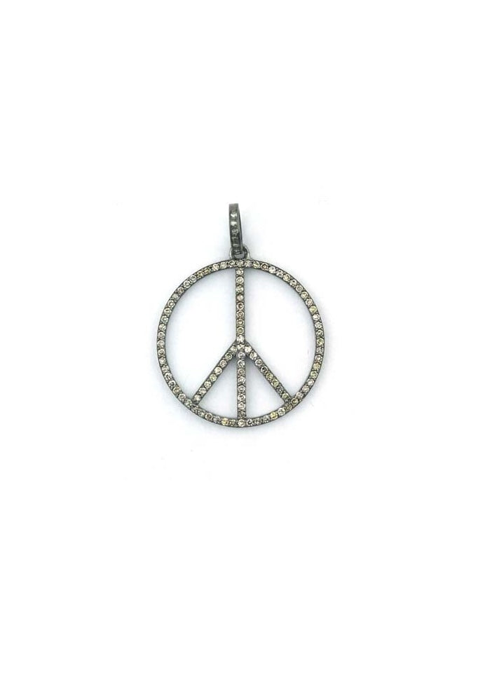 Medium Silver Diamond Peace Sign Charm