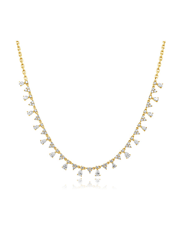 14K Gold Multi Pear Diamond Charm Necklace