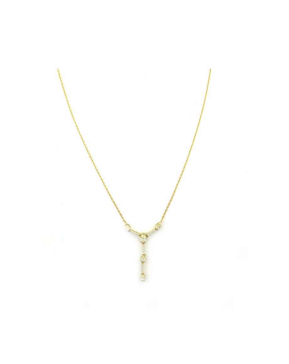 14K Gold Dainty Pear Diamond Y Lariat Necklace