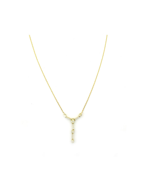 14K Gold Dainty Pear Diamond Y Lariat Necklace