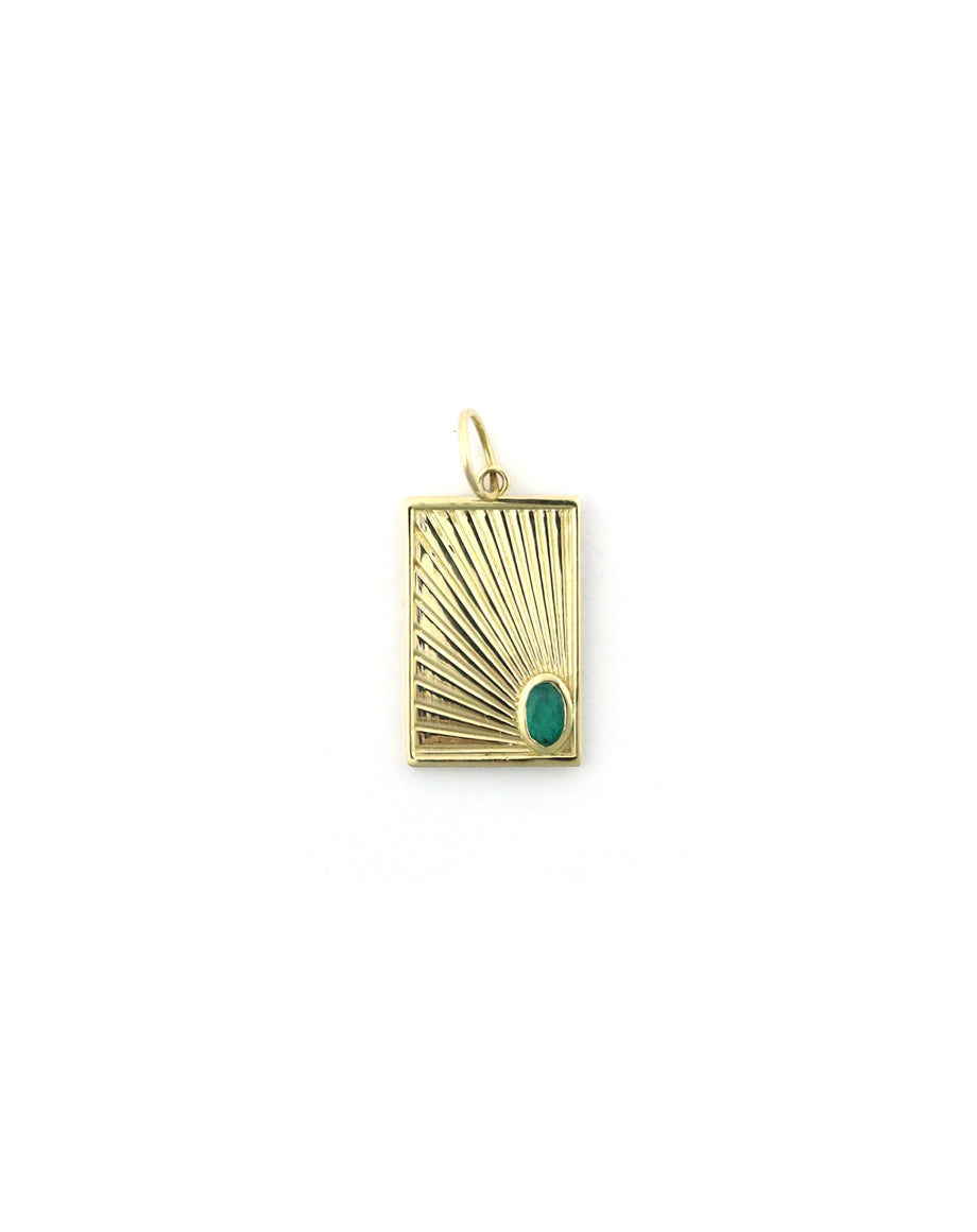 14K Gold Fanned Emerald Dog Tag Charm