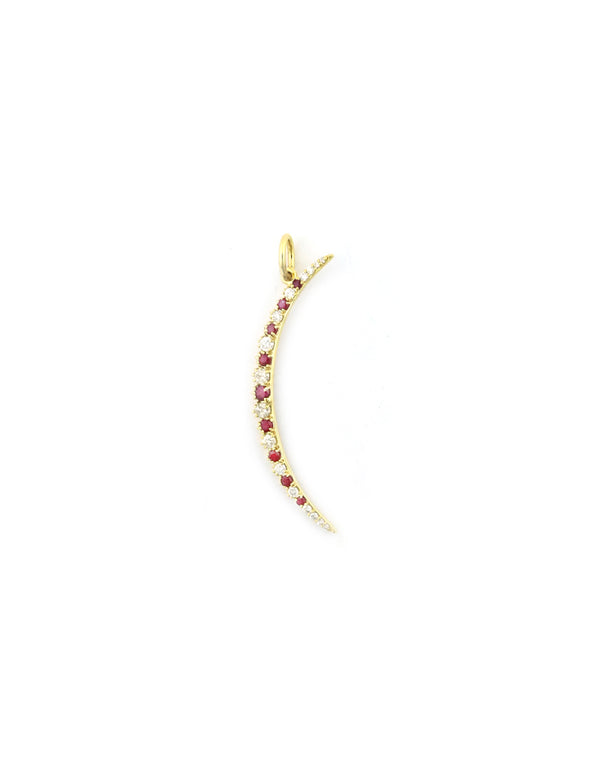 Thin 14K Gold Ruby & Diamond Crescent Moon Charm