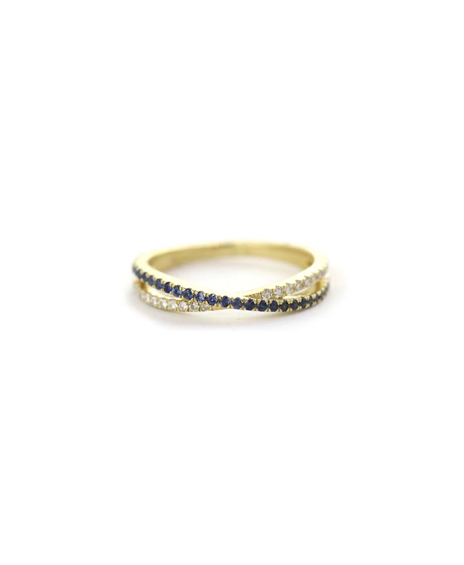 14K Gold Diamond Sapphire X Ring