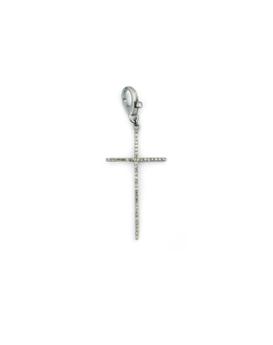 Large Silver Thin Diamond Cross Charm
