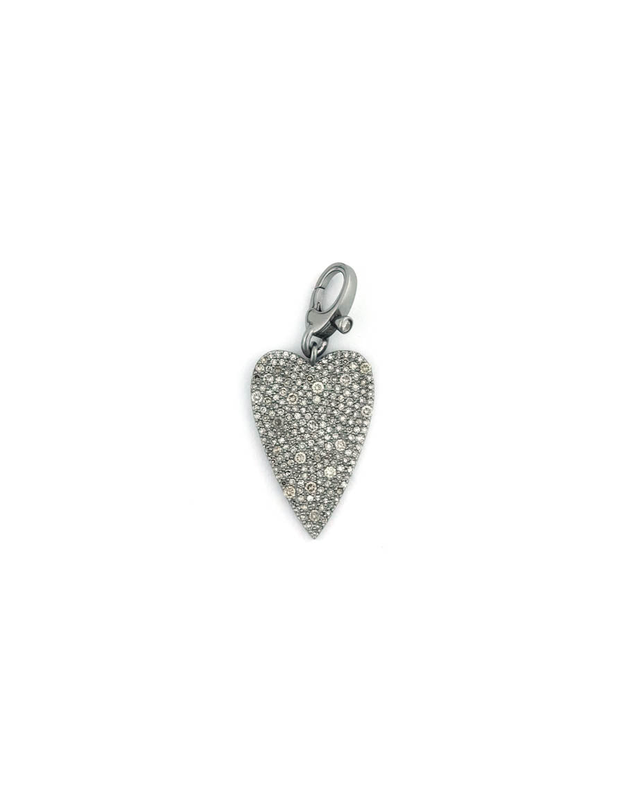 Elongated Silver Diamond Heart Charm
