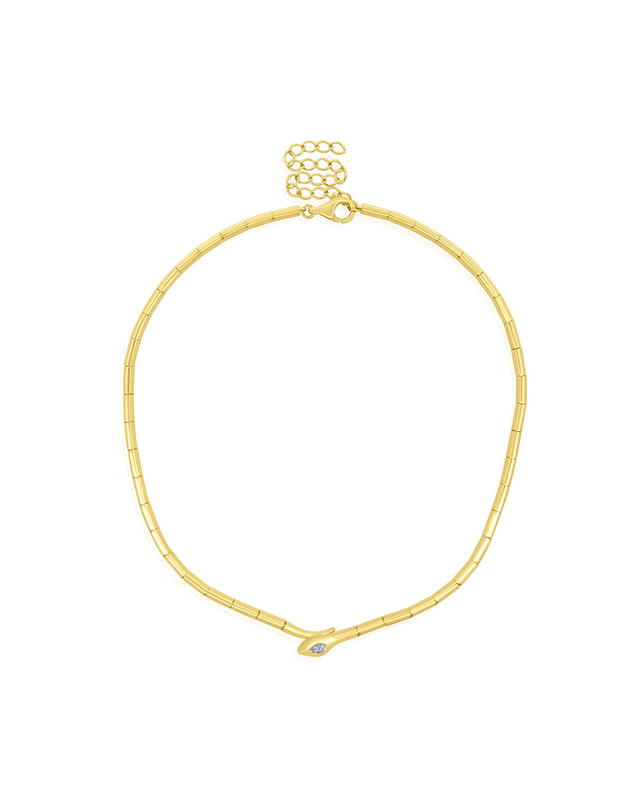 14K Gold Segmented .17ct Diamond Snake Omega Choker