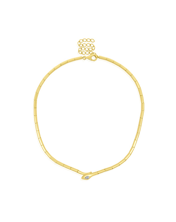 14K Gold Segmented .17ct Diamond Snake Omega Choker