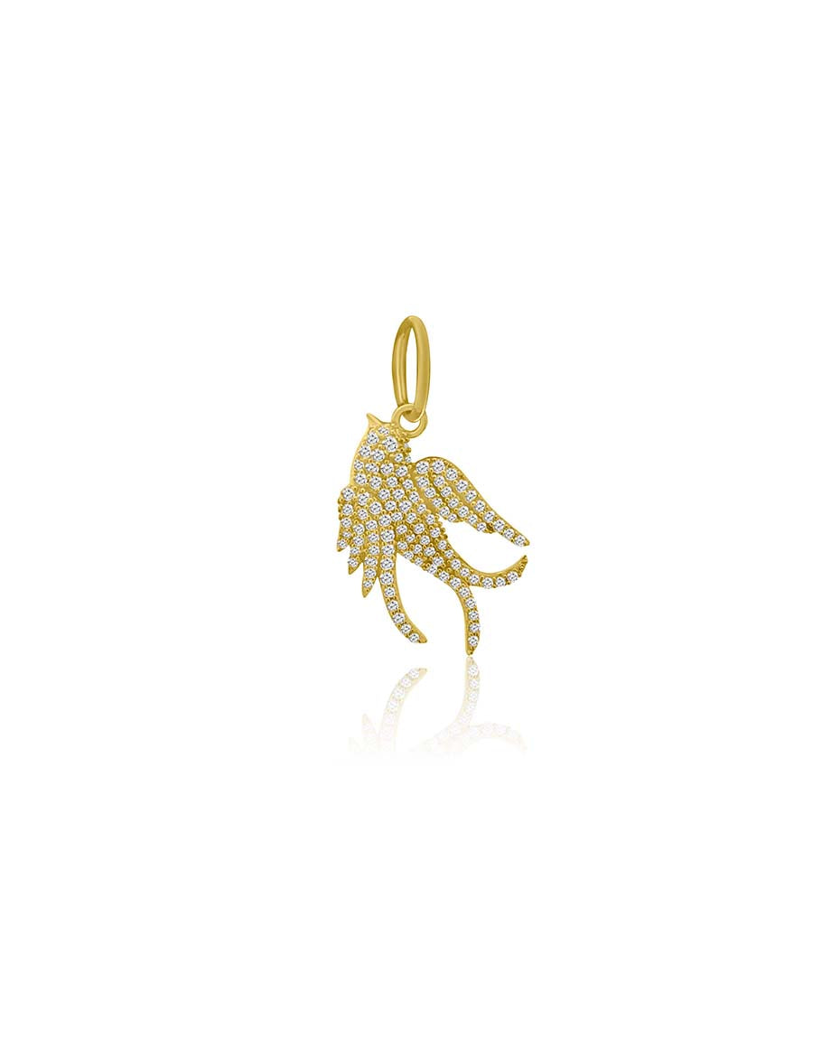 14K Gold Diamond Swallow Charm