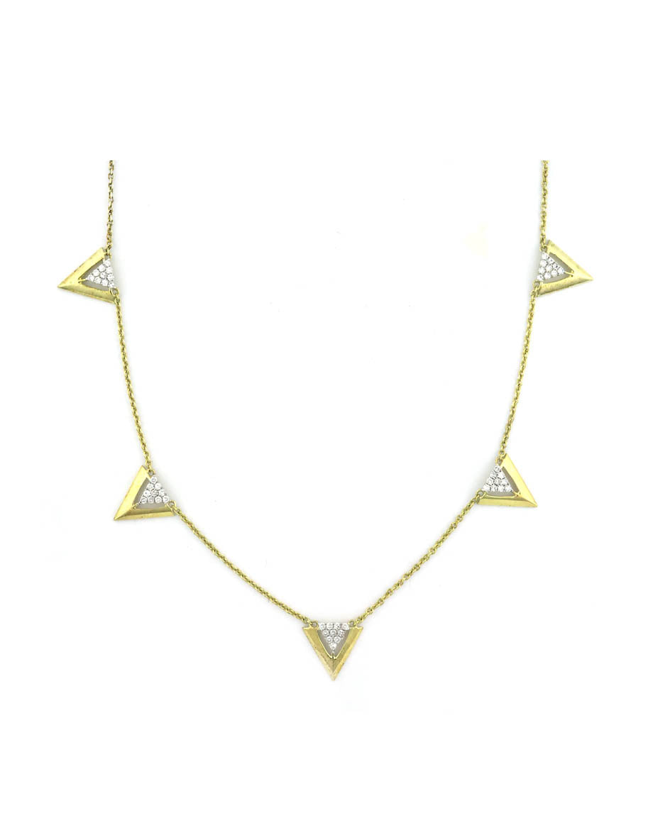 14K Gold Triangle Diamond Station Necklace