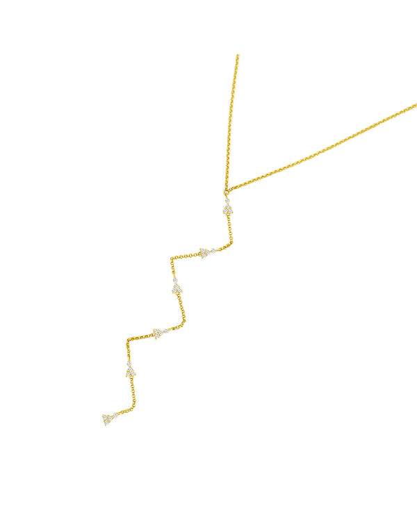14K Gold .25ct Diamond Trio Station Lariat Y Necklace