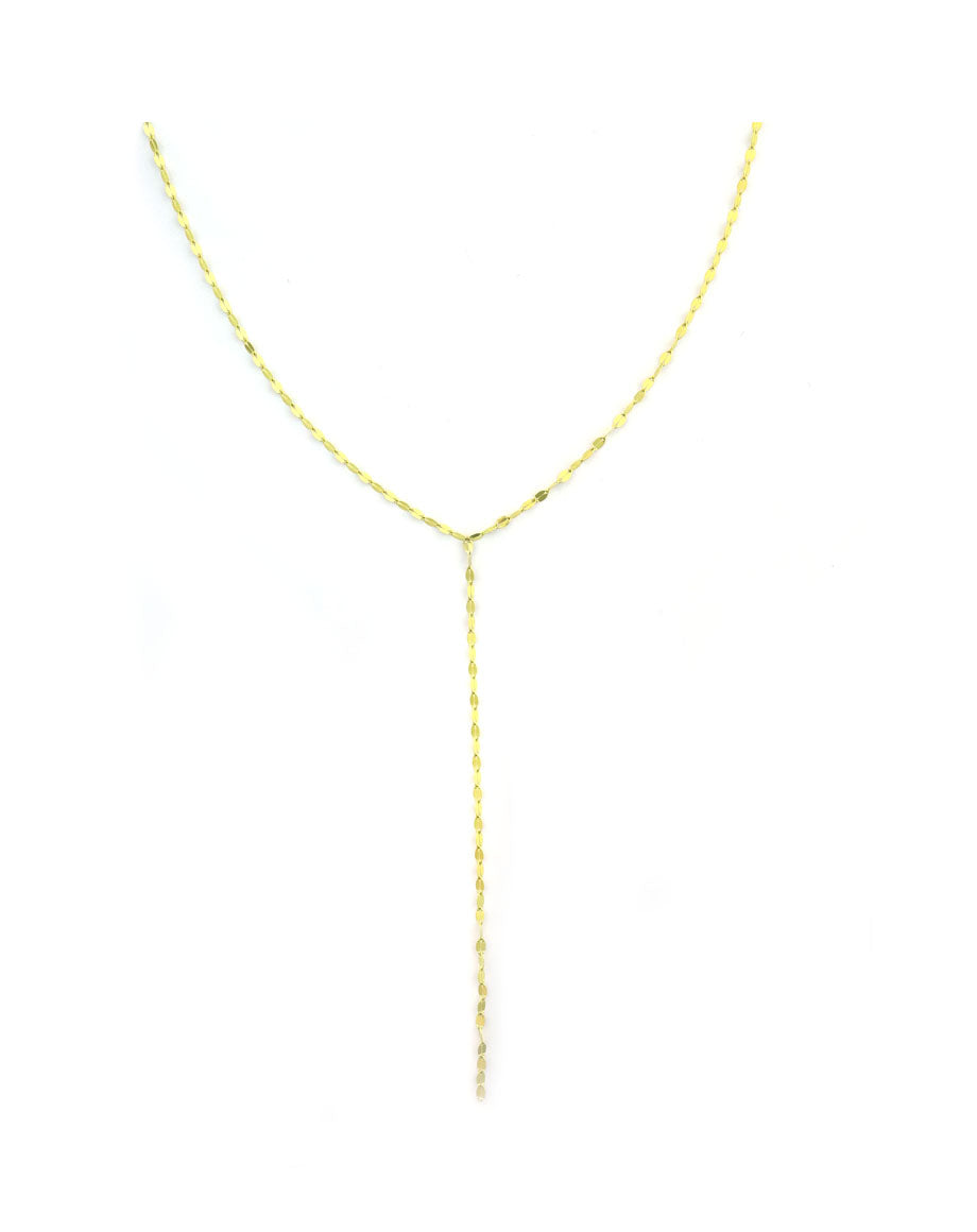 14K Gold Thin Dime Chain Lariat Necklace