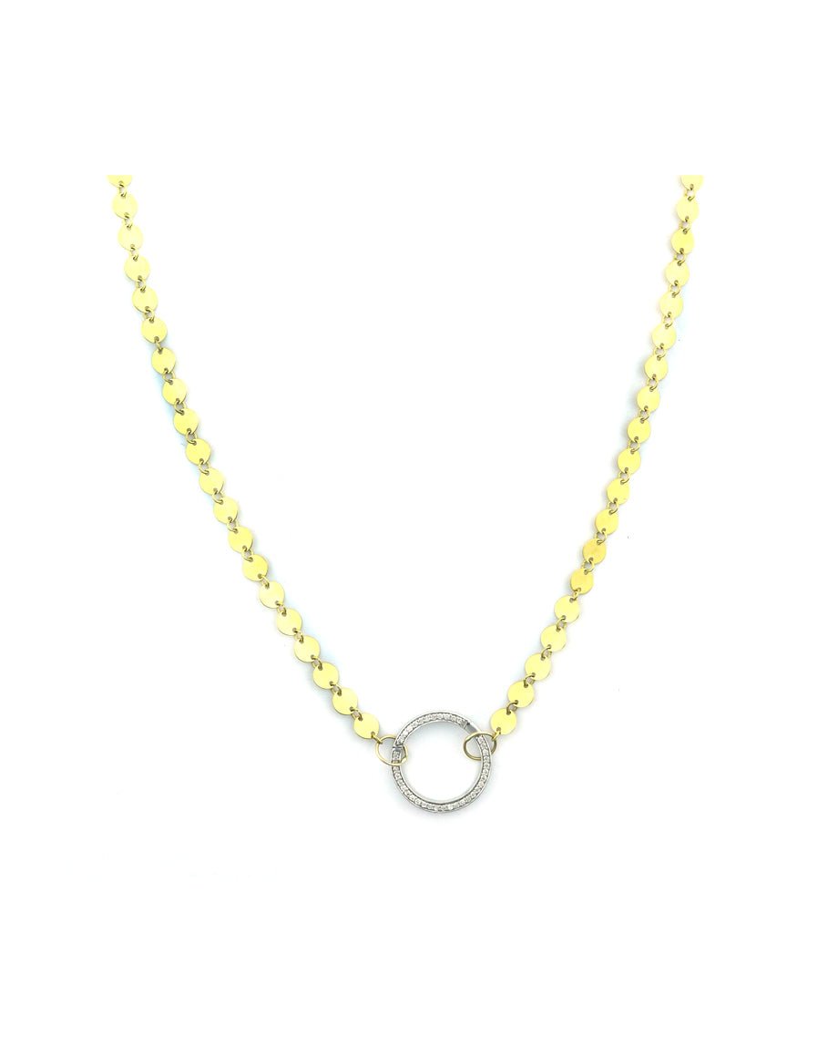 14K Gold Disco Chain 17mm Diamond Lock Necklace