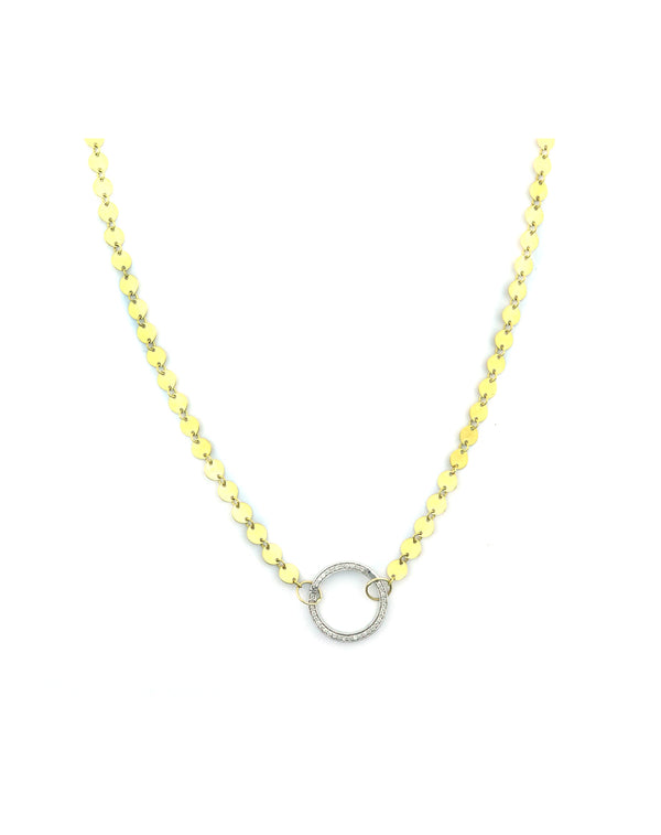 14K Gold Disco Chain 17mm Diamond Lock Necklace