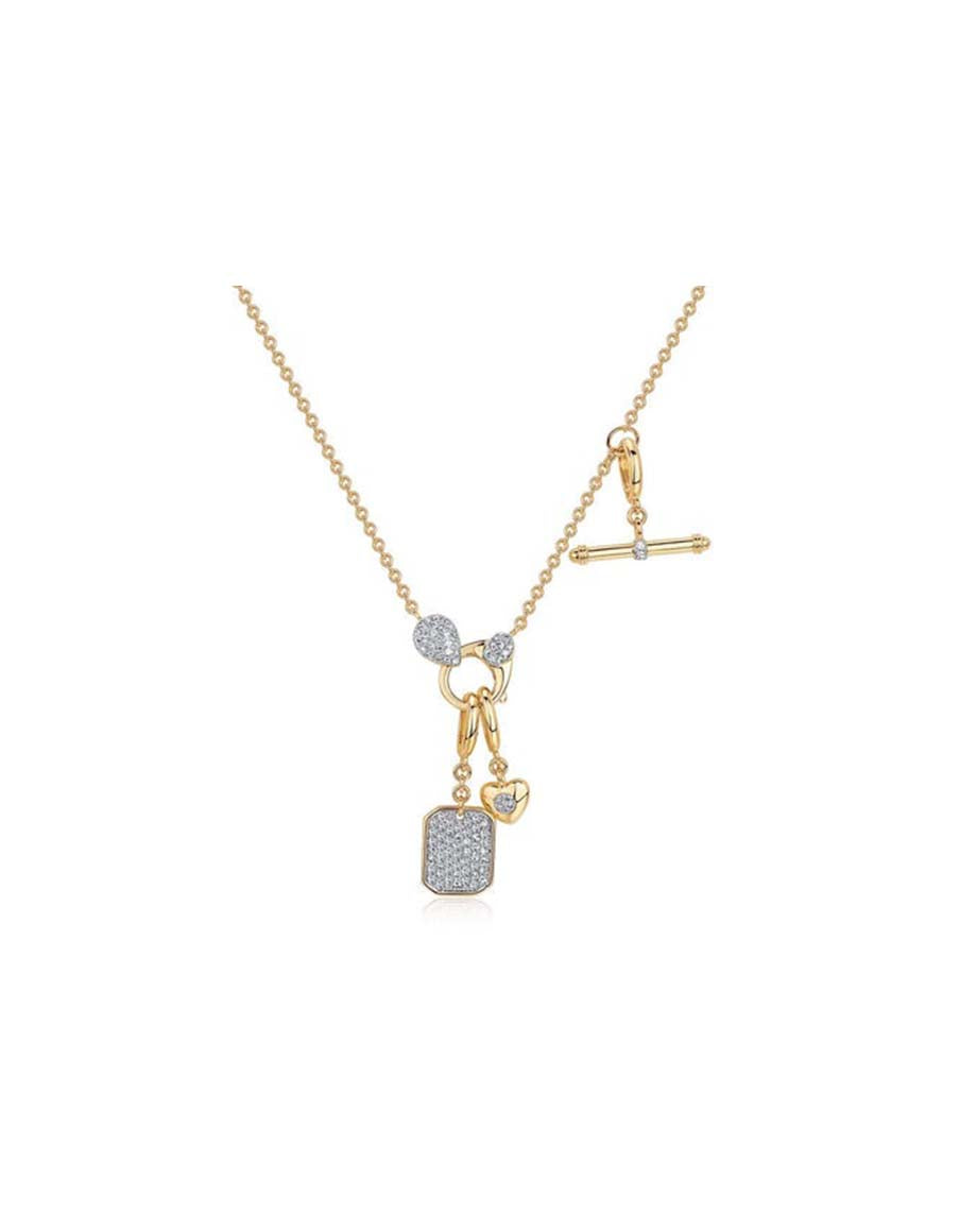 14K Gold Dog Tag Heart Toggle Necklace