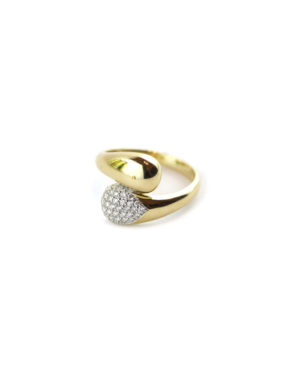 14K Gold Domed Pave Diamond Double Wrap Ring