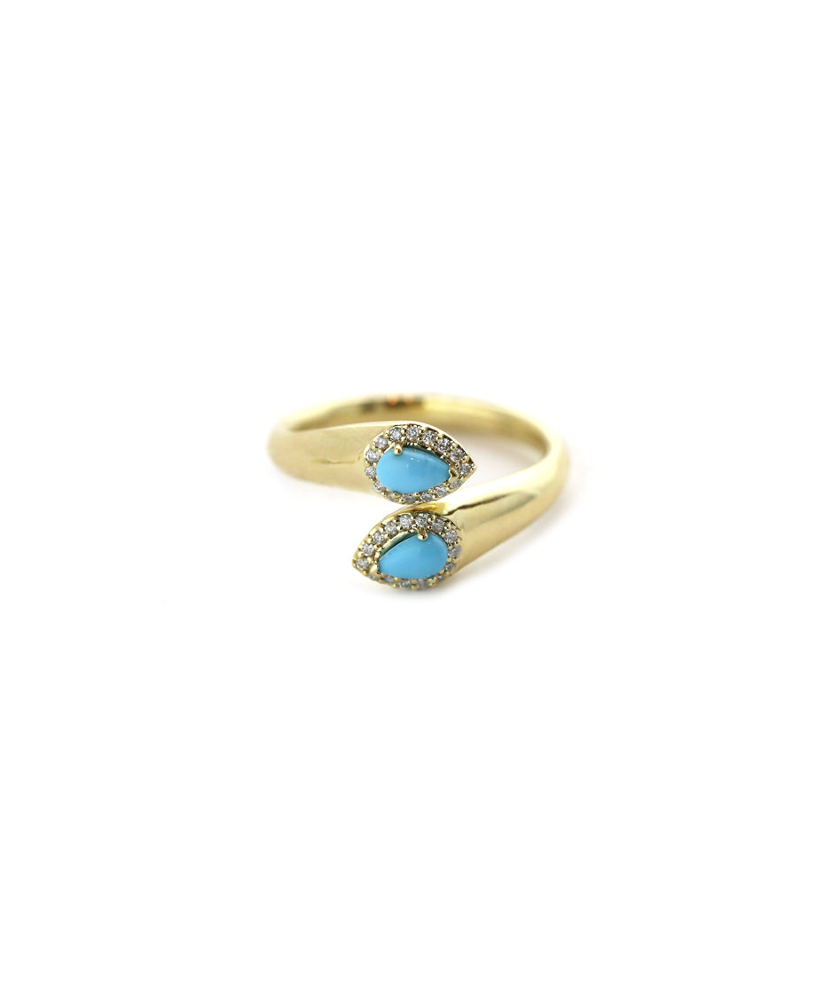 14K Gold Double Turquoise Pear Wrap Ring